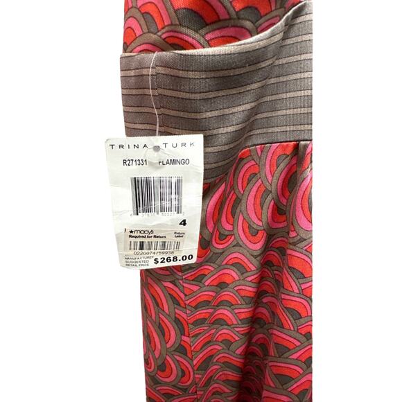 Trina Turk Dress Size 4 Pink Red Geometric Silk Printed - Picture 5 of 8
